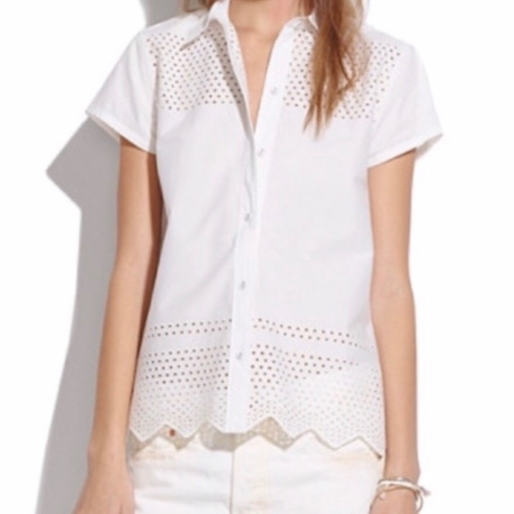Madewell Eyelet Short Sleeve Button Down Size Med